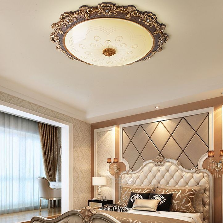 Traditional Bowl Flush Mount Lighting LED Glass Flush Mount Ceiling Light in White