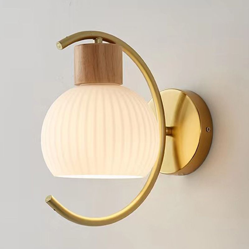 Single Modernism Beige Wall Mounted Sconce Shaded Wall Light with Wood