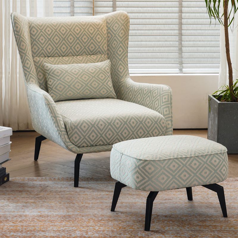 Fabric Lounge Chair Flared Arms Plaid Side Chair with Black Legs