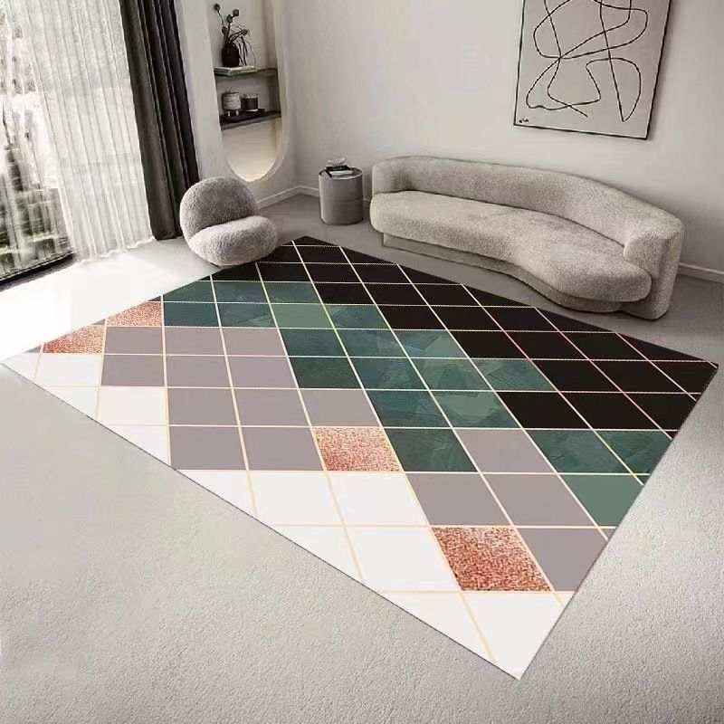 Dark Gray Modern Rug Polyester Geometric Rug Washable Rug for Drawing Room