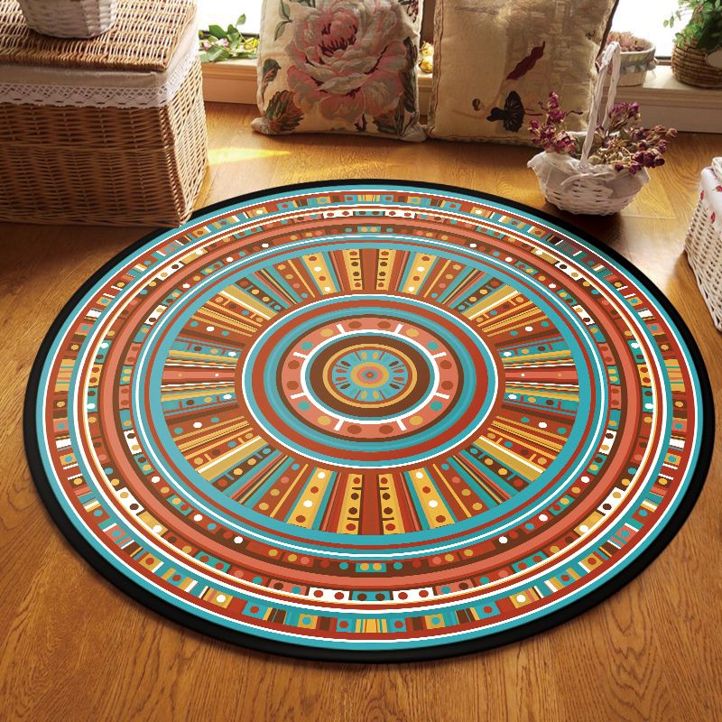 Multi Colored Living Room Rug Moroccan Tribal Flower Print Rug Synthetics Pet Friendly Anti-Slip Backing Washable Area Carpet