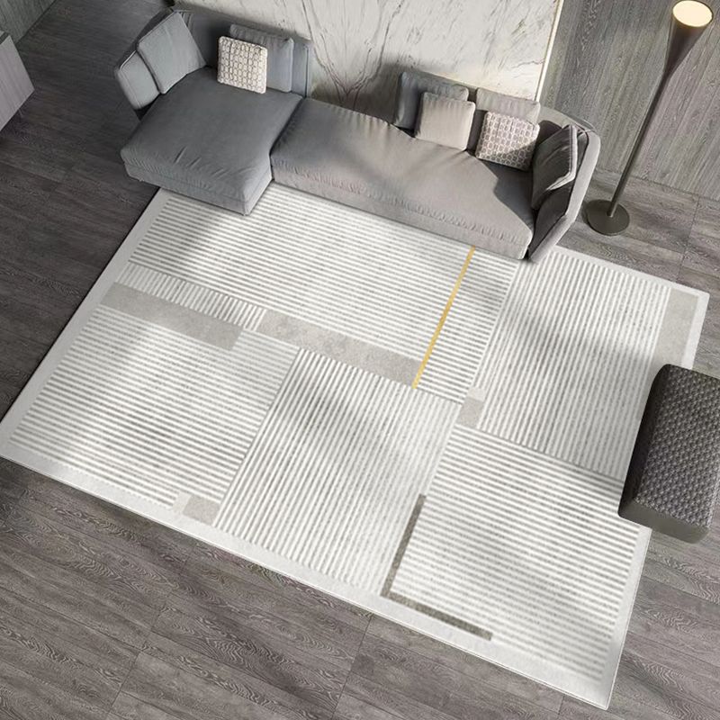 Contemporary Polyster Rectangle Striped Print Living Room Washable Indoor Rug