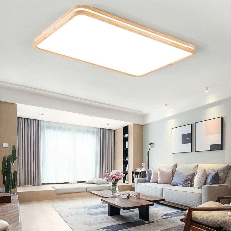 1 Light Geometric Flush Mount Fixture Contemporary Wood Flush Light
