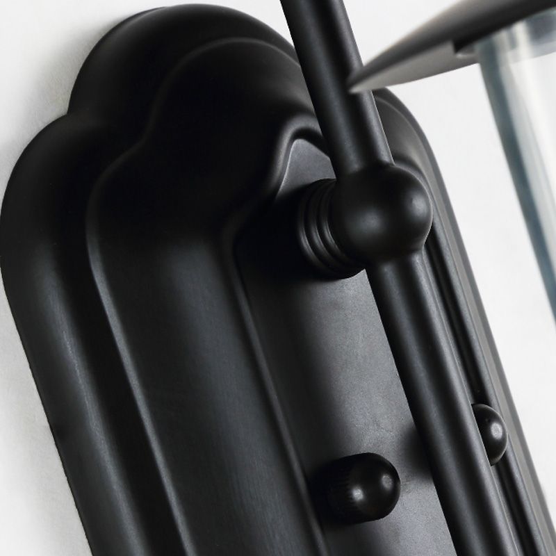 1 Light Urn Shade Sconce Light Industrial Black Clear Glass Wall Lamp for Bathroom