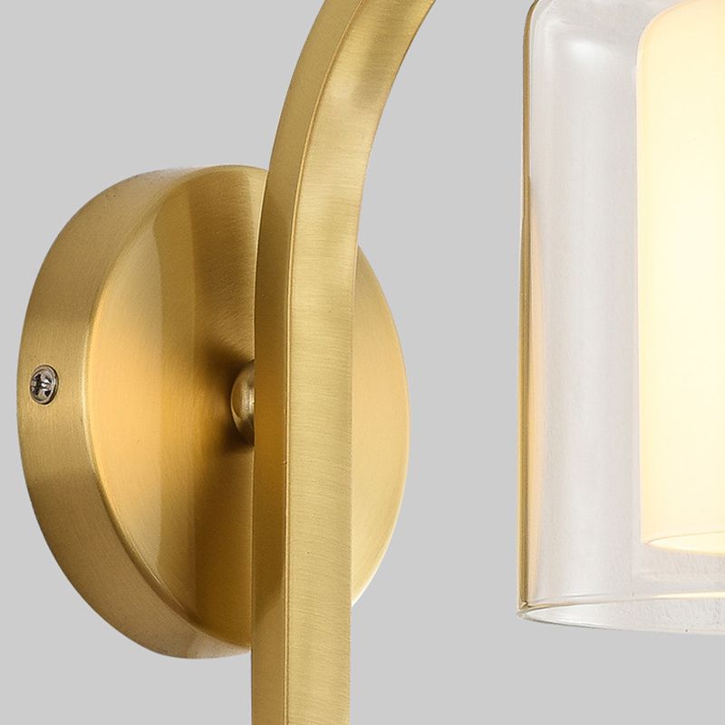 Modern Style Cylinder Shape Wall Light Glass 1 Light Sconces in Gold for Bedroom