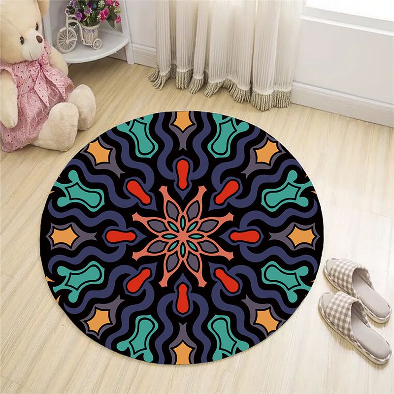 Black Bohemian Area Rug Americana Pattern Polyester Area Carpet Non-Slip Backing Rug for Home Decor