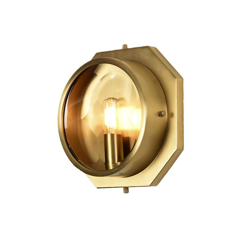 Octagon Bedroom Wall Mounted Light Colonialism Metal 1 Head Gold Sconce with Crystal Accent