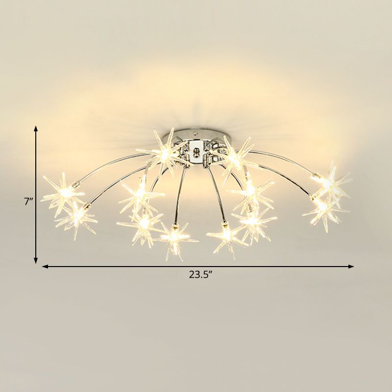 Lámpara de techo semi empotrada LED cromada/dorada contemporánea de montaje semiempotrado de metal en forma de fuegos artificiales 12/15/21 luces