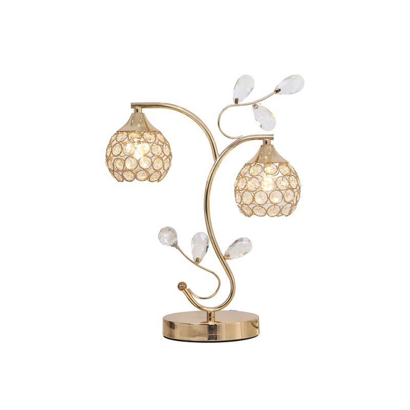 Table de vigne de fleur moderniste Light 2 têtes lampe de support de nuit incrustée en cristal avec de l'ombre en or
