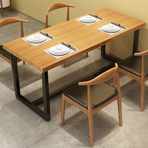 Industrial Pine Solid Wood Table Rectangle Dining Table with Trestle Base