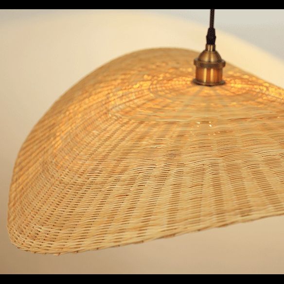 Japanese Style 1-Light Bamboo Hanging Light Fisherman's Hat Shaped Hand Weaving Pendant Lamp