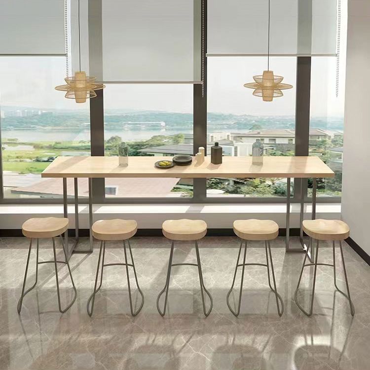 Luxury Rectangle Solid Wood Bar Table Set 1/4/6 Pieces Counter Table with Backless Stools