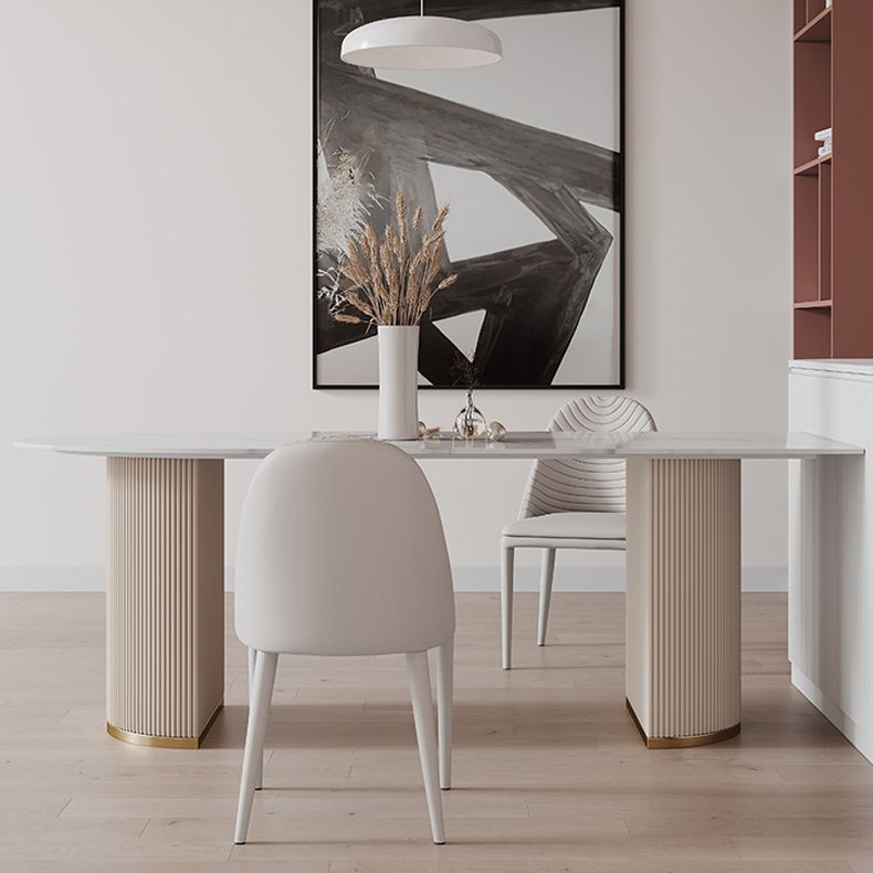 Freeform Sintered Stone Dining Table Luxury White Table with Double Pedestal