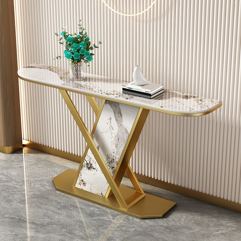 Glam Style Half Moon Console Table with Pedestal Base for Hall Accent Table