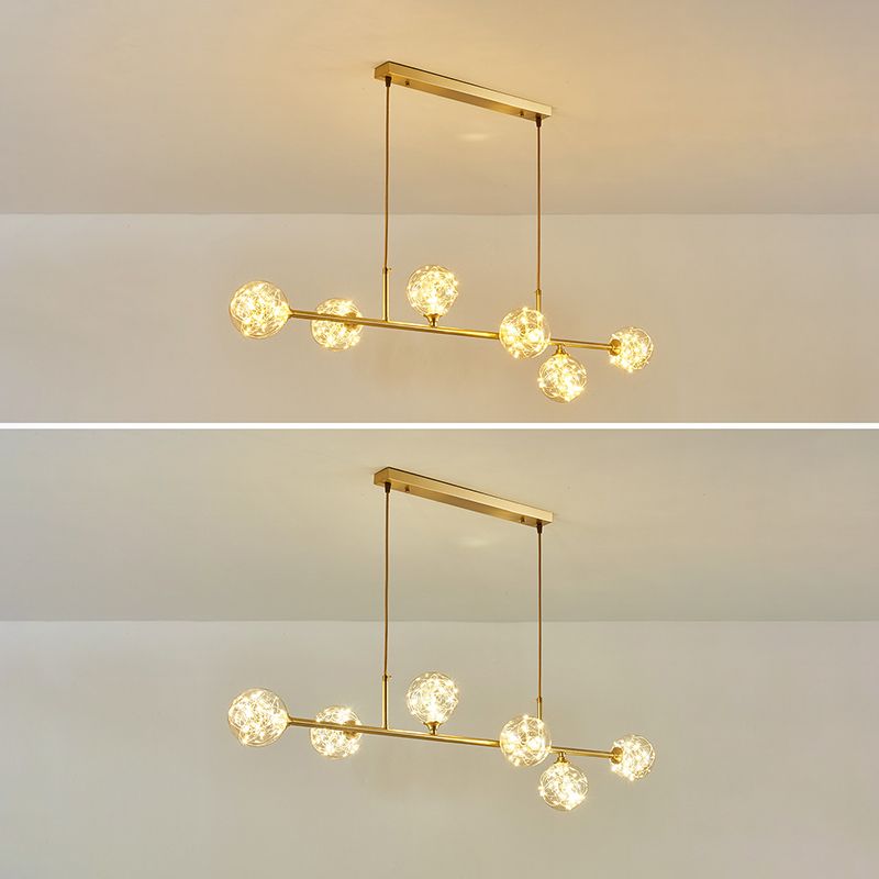 Modern Style Dining Chandelier Light Round Glass Shade Hanging Light for Dining Room