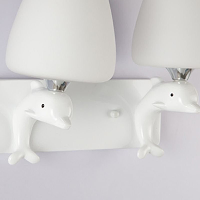 Modern Vanity Lighting Dolphin Wall Light Fixture in White for Bathroom