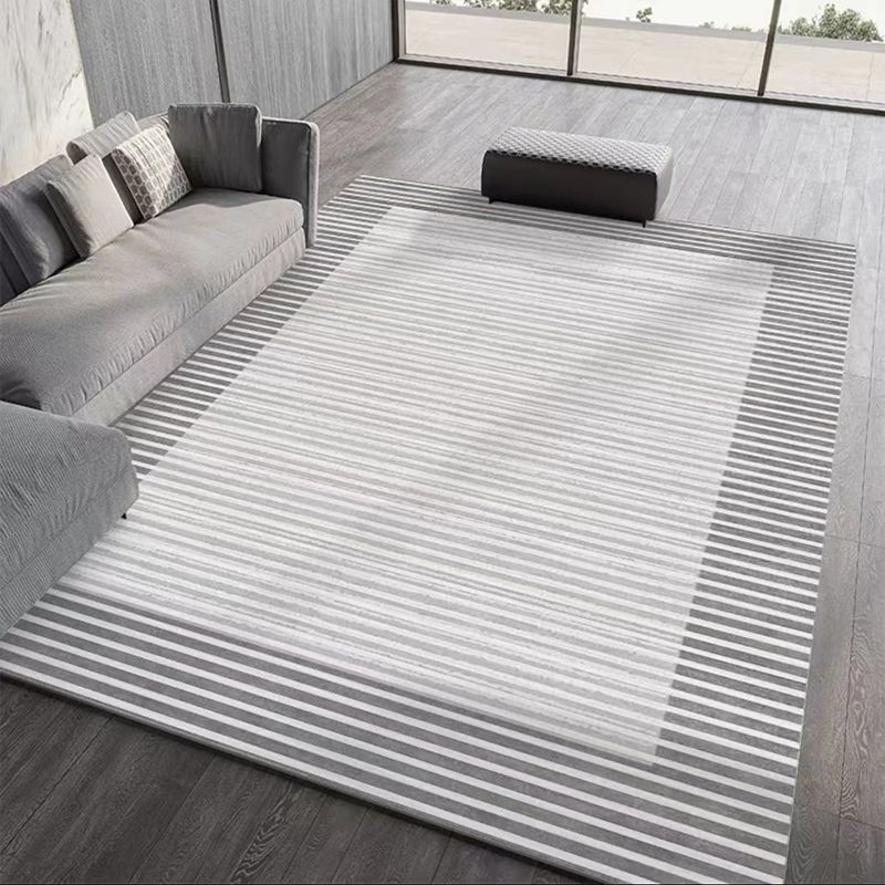 Light Grey Modern Rug Polyester Line Rug Washable Rug for Home Decor
