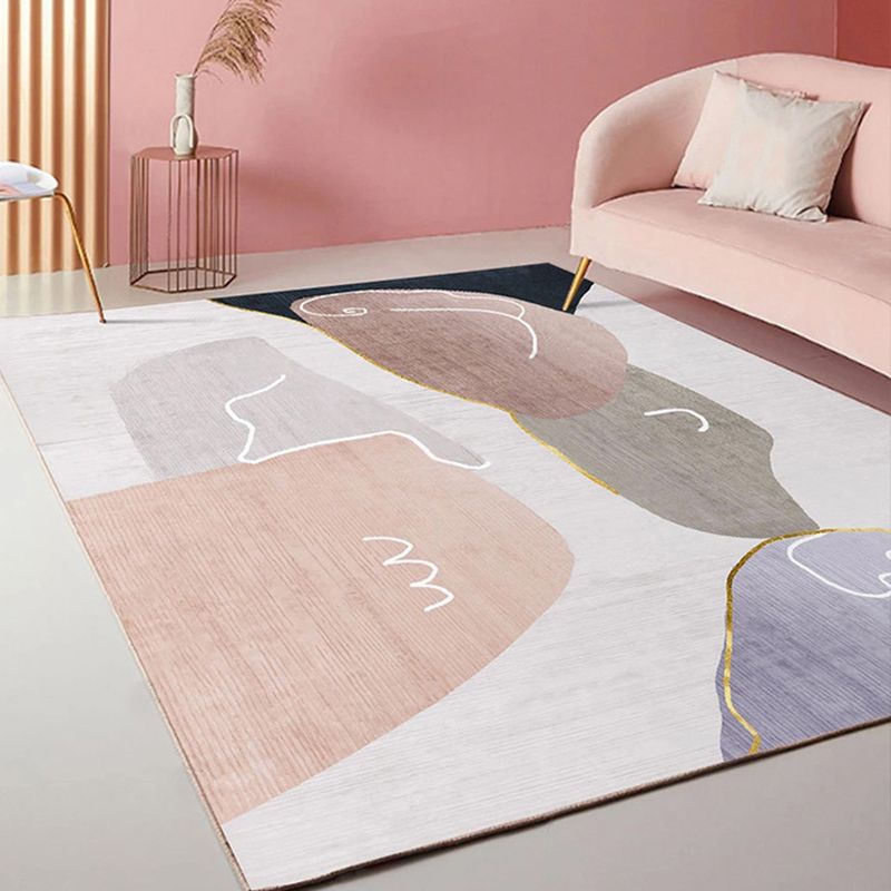 Pink Nordic Rug Polyester Color Block Rug Stain Resistant Rug for Living Room