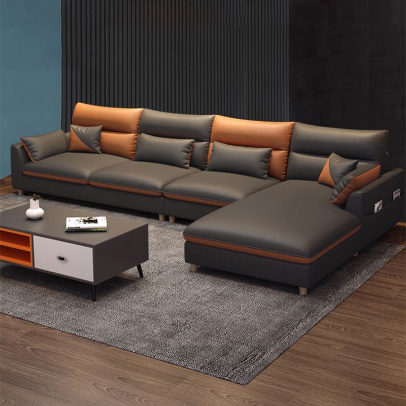 Stain-Resistant Sofa Faux Leather Square Arm Modern Sectional for Apartment