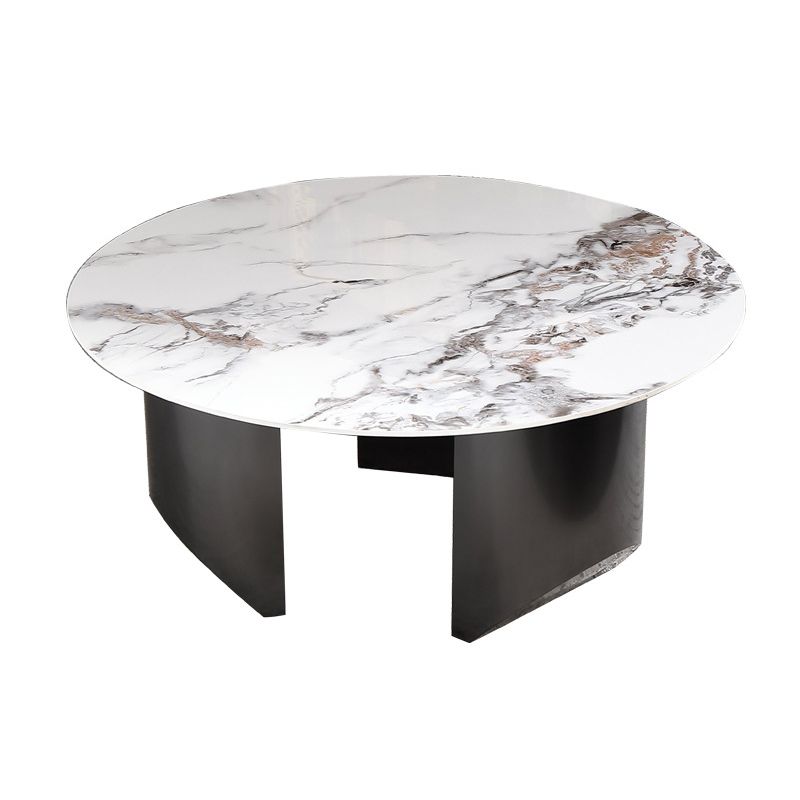 Glam White Coffee Table with 3 Black Steel Legs and Stone Top