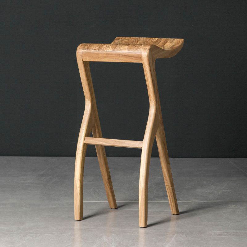 Industrial Backless Armless Counter Stool Pine Wood Bar Stool with Pedal for Bar