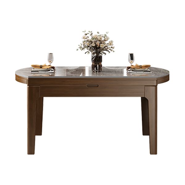 Modern Stone Foldable Dining Table Rubber Wood Base for Dining Room