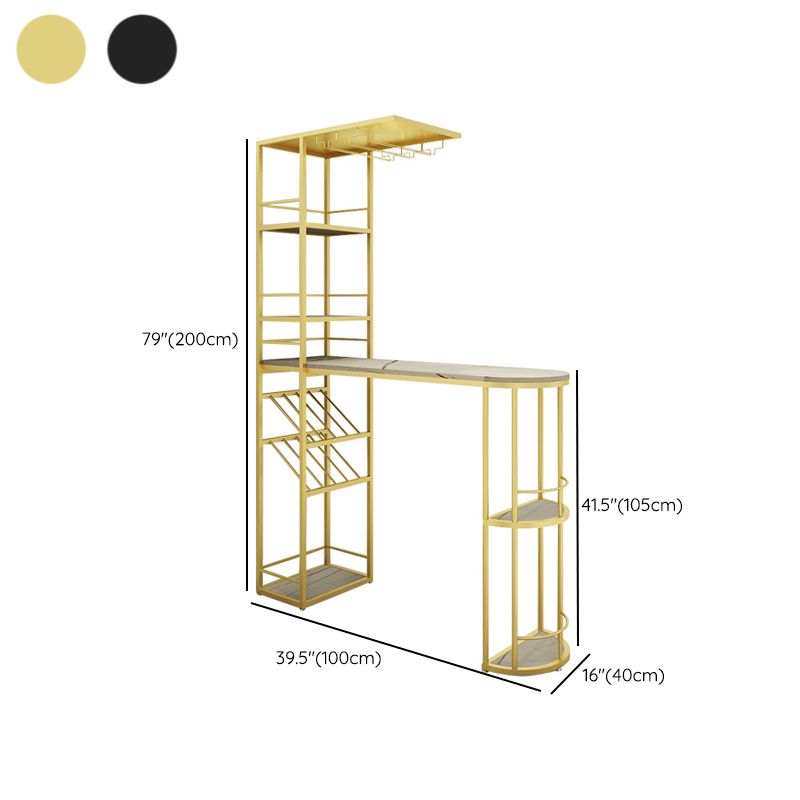 Metal Storage Base Bar Table Modern Stone Bar Table with Wine Rack and Wine Glass Holders