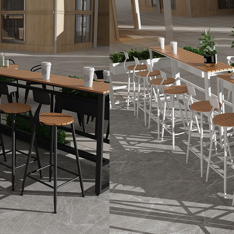 Tavolo da bar in stile moderno in legno massiccio e tavolo da bar per caffetteria di base di ferro nera