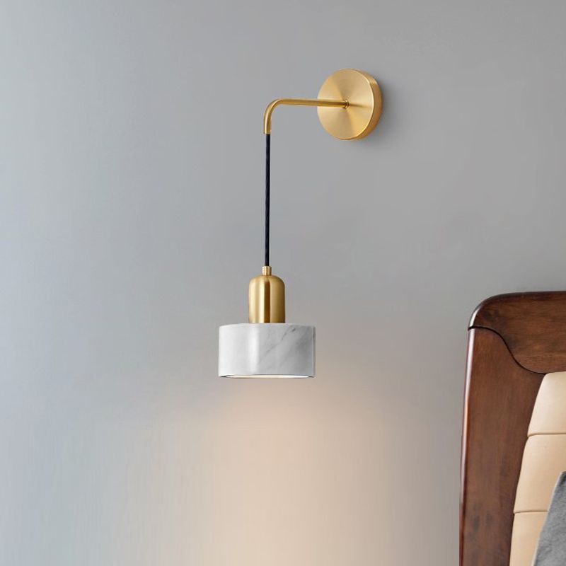 Modern Metal Wall Light Gold 6" Wide Wall Sconce with Marble for Bedroom