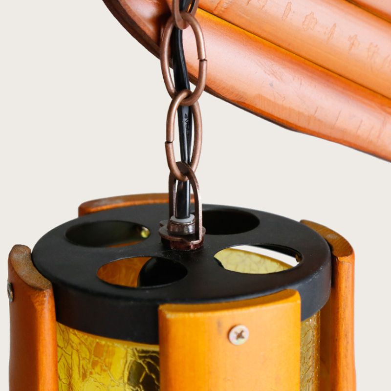 Crackle Glass Cylindrical Hanging Light Style Country 2 Lights Lighting Brown Island Lighting con acento de rama para restaurante