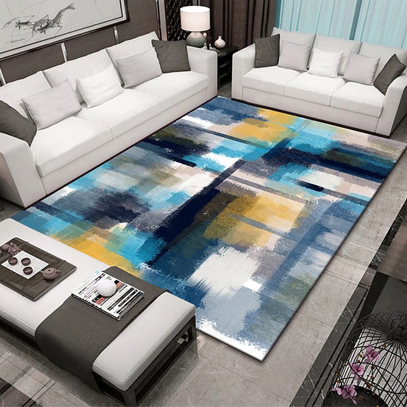 Navy Modern Rug Polyester Graphic Rug Stain Resistant Rug for Living Room