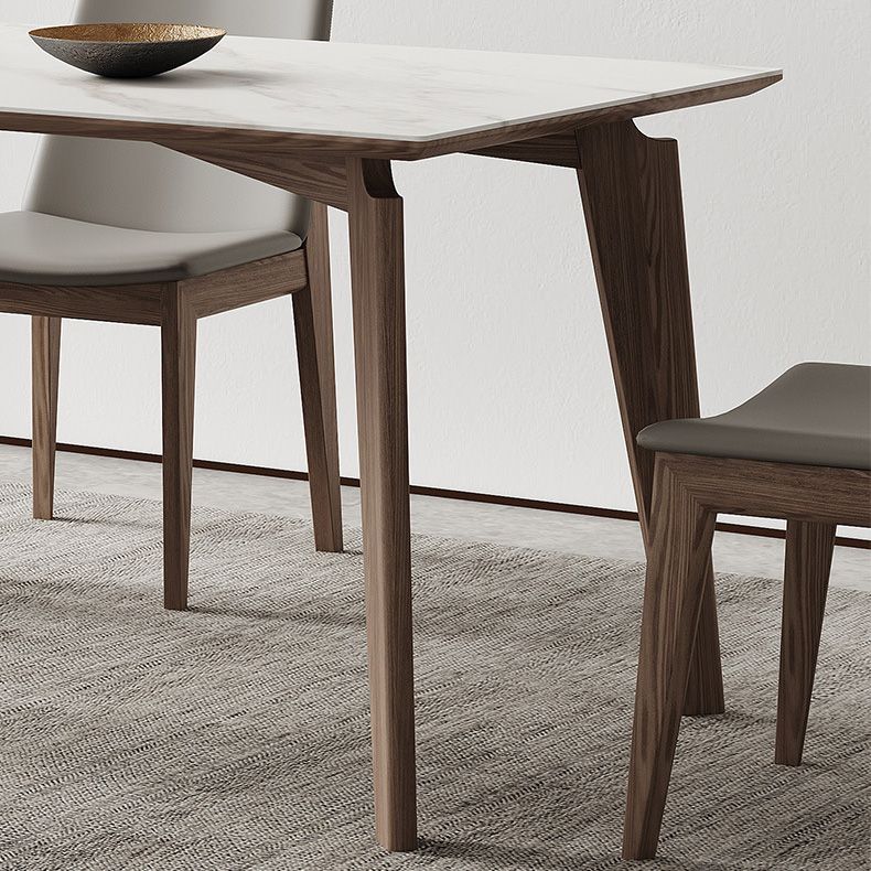 Industrial Style Dining Table Sintered Stone Table with Wooden Legs for Home Use