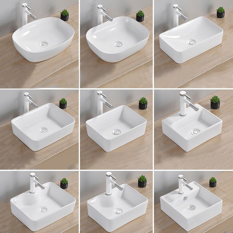 Modern Wash Stand Porcelain Rectangular with Drain Assembly and Pop-Up Drain Vessel Sink