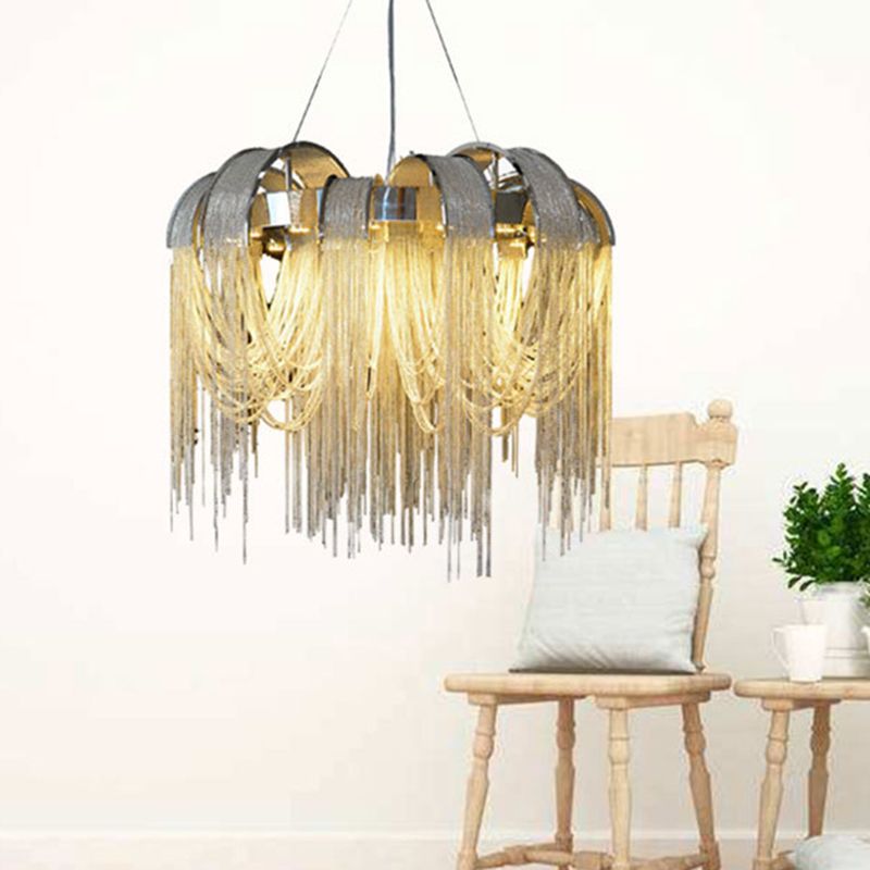 Metal Chain Shade Chandelier Light Fixtures Contemporary Hanging Lamp for Living Room