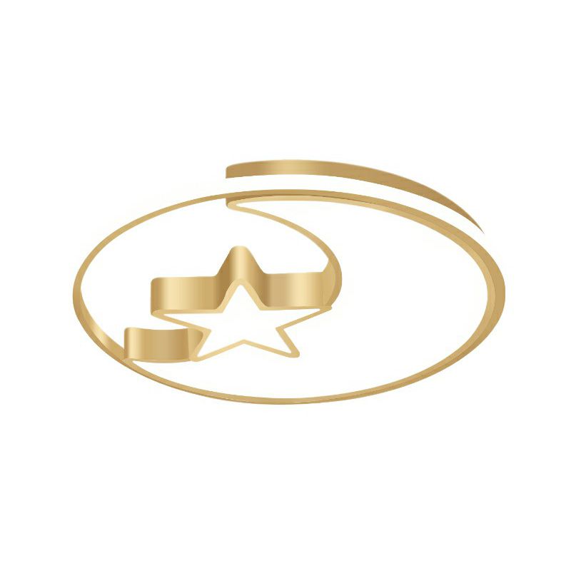 Metal Moon and Star Flushmount Light Simplizität Golden Ceiling Lamp for Childrens Bedroom