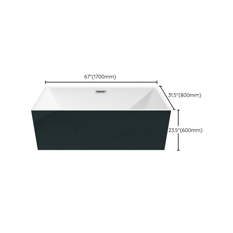 Modern Rectangular Bathtub with Internal Drain White Acrylic Soaking Tub