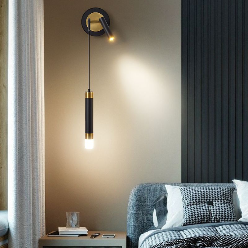 Iluminación de pared de cilindro de metal estilo contemporáneo 2 luces de luz de luz lámpara de pared
