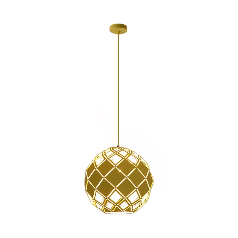 Hollow Globe Shade Pendant Light Nordic Metal 1 Light Blue/Red/Yellow Ceiling Lamp for Study Room