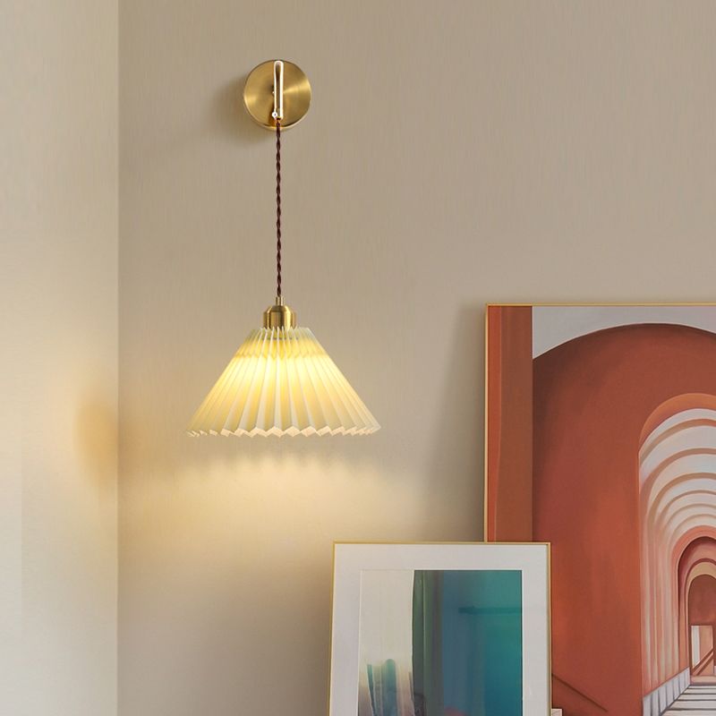 Nordic Style Wall Light Cone Shape Wall Lamp with Fabric Shade for Bedroom