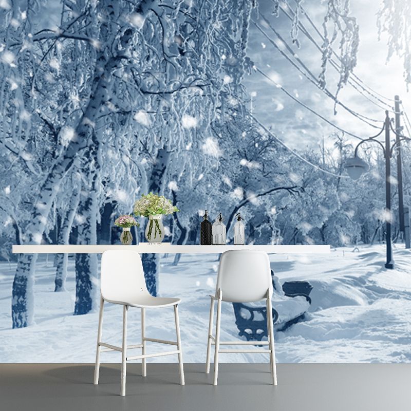 Large Winter Park Landscape Mural Moisture Resistant Modern Indoor Wall Art in Grey