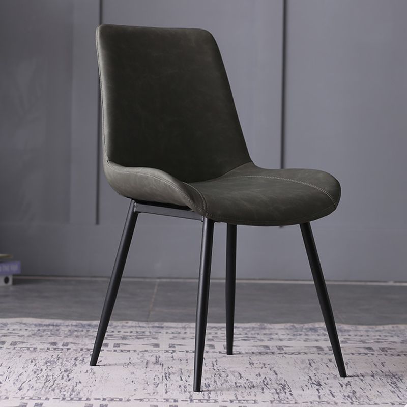 Contemporary Leather Side Chair Matte Finish Solid Back Dining Chair