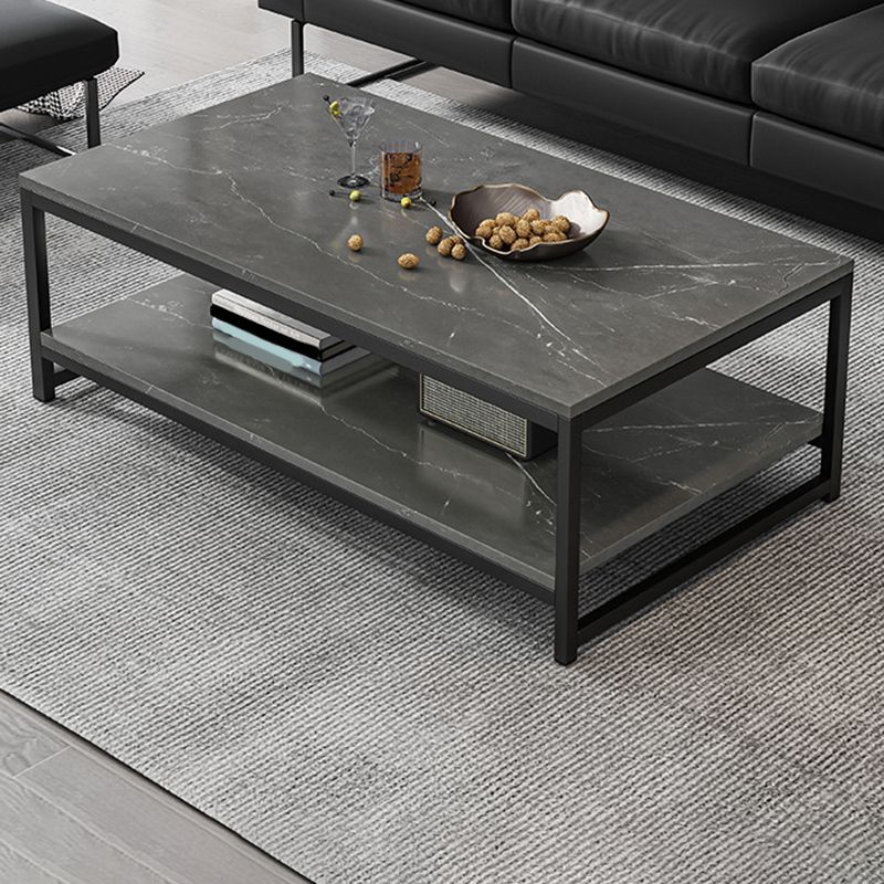 Modern Simple 1 Single Cocktail Table Rectangular Frame Coffee Table with Storage Shelf