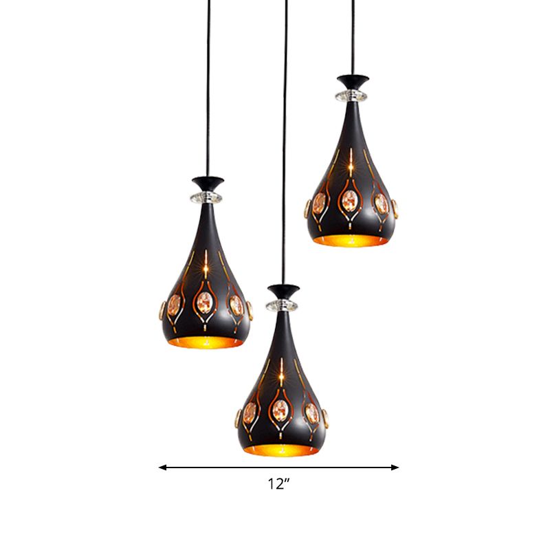 Globe/Oval/Water Cluster Cluster Pendant Modernista Metallic 3 teste Sala da pranzo Pendulum Light in Black