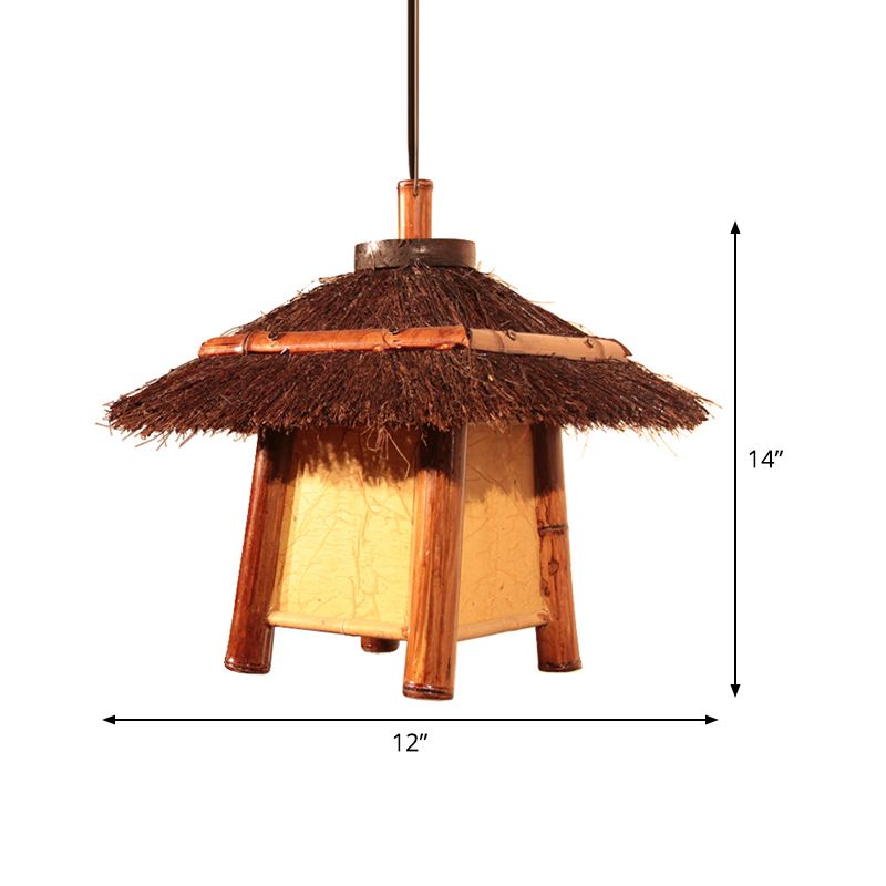 Japanese Hand-Worked Pendant Lighting Wood 1 Bulb Ceiling Suspension Lamp in Brown