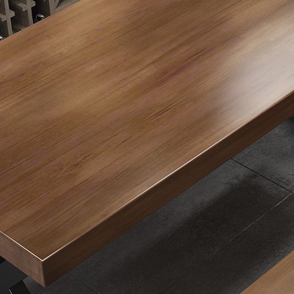 Industrial Pine Table for Restaurant Rectangle Dining Table with Double Pedestal