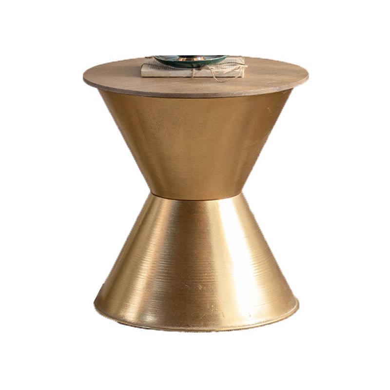 Round Solid Wood Top Coffee Table Iron Pedestal Cocktail Table