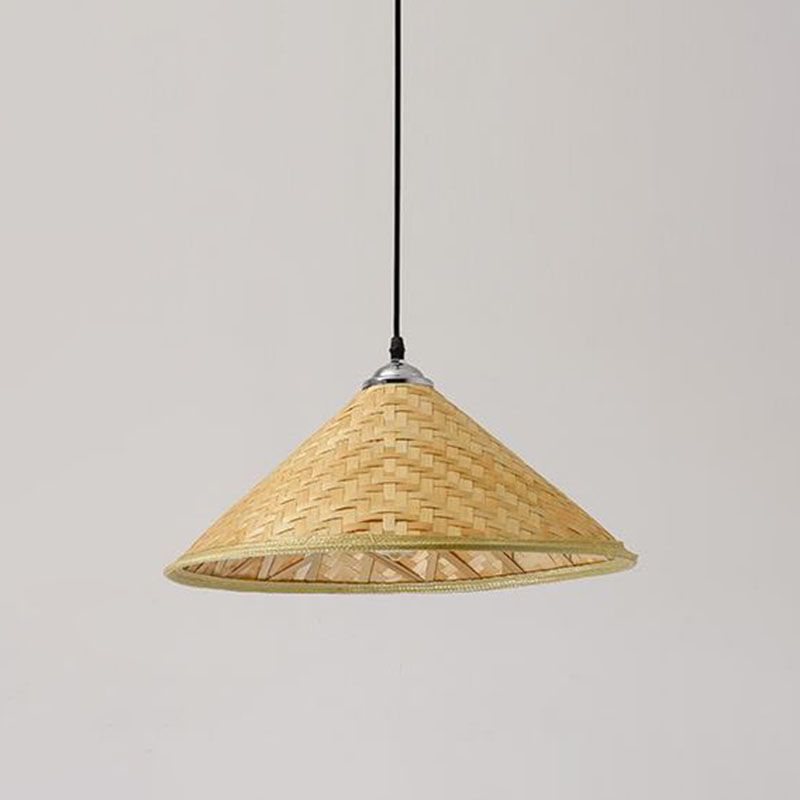 Houten strohoed gevormde hanglamp Aziatische stijl 1 bol bamboe hangende lamp armatuur