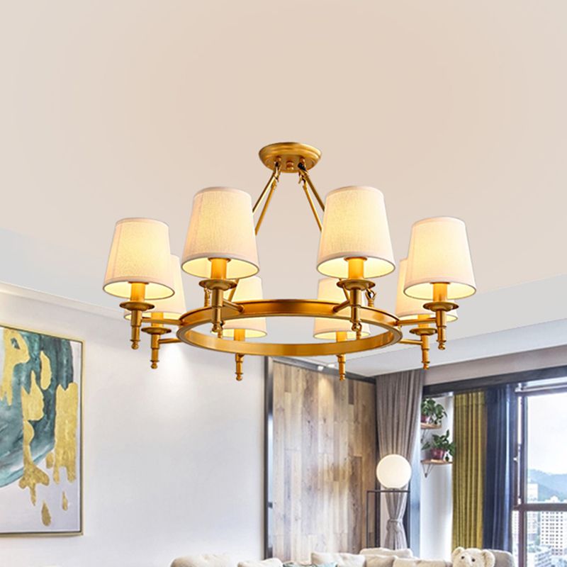 Wagon Wheel Light Fixture Traditional Multi-Head Chandelier Pendant Lamp with White Fabric Shade