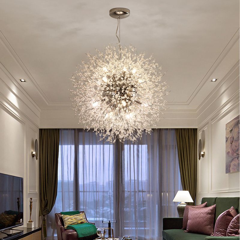 Lámpara de lámpara de forma de globo de forma nórdica lámpara de araña de luciérnagas para sala de estar