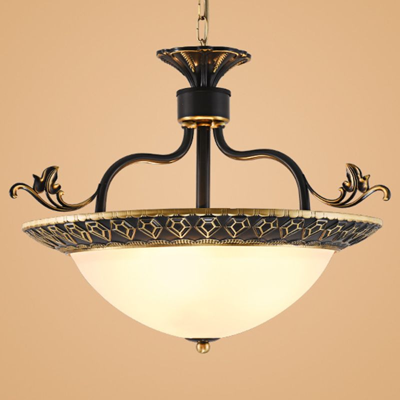 3 Bulbs Ceiling Lamp with Bowl Shade Metal Traditional Dining Room Chandelier Pendant Light in Gray and Black